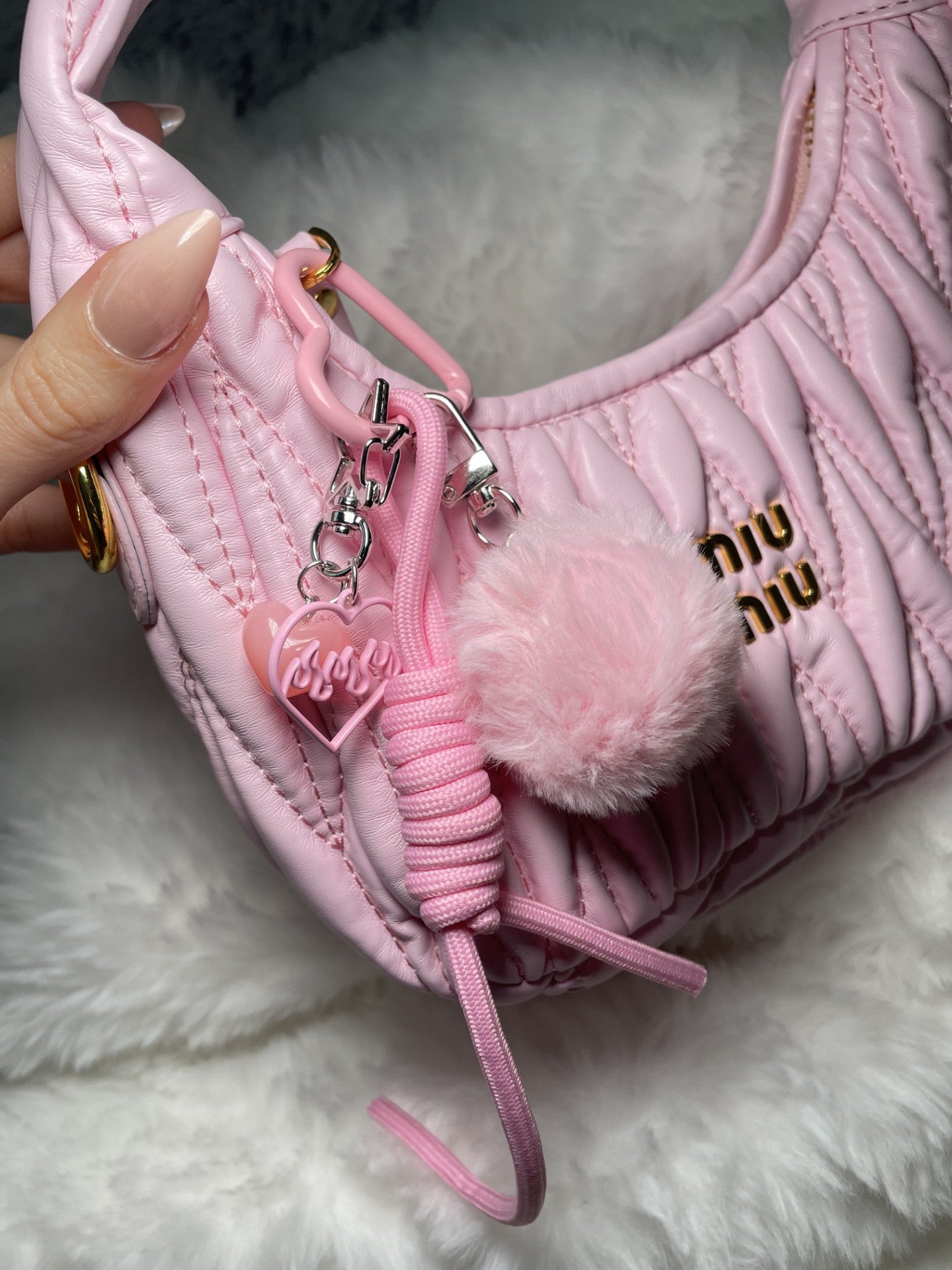 Pink Plush Layered Bag Charm